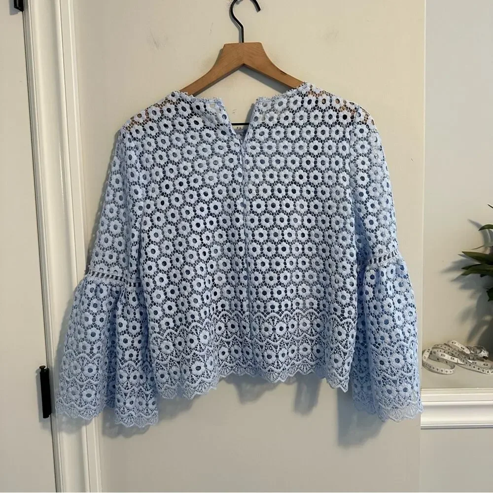 J. Crew Blue Floral Lace Flare Sleeve Blouse Top 6